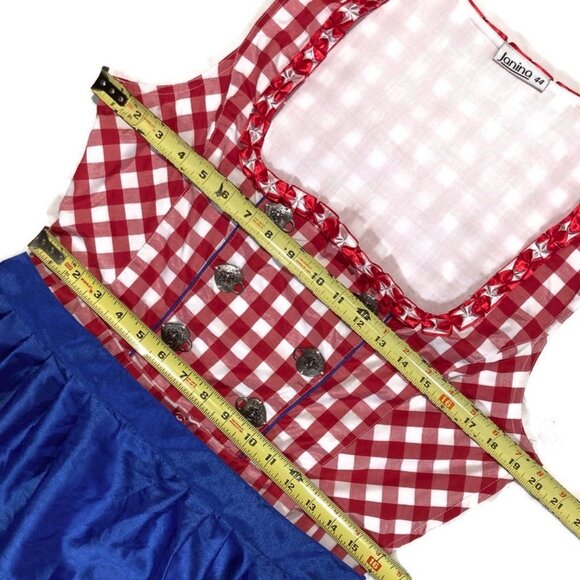 Authentic Dirndl Dress Apron Blouse Set Oktoberfest Red Blue Gingham 44 L XL - Picture 2 of 4